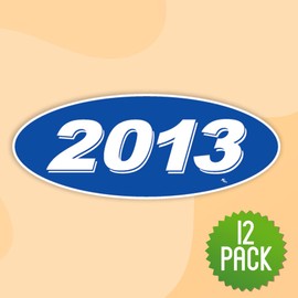 Versa-Tags Versa Tags 2013 Oval Model Year Car Dealer Window Stickers Proudly Made in The USA Versa Oval Model Windshield Year Stickers are Blue and White in Color Come Twelve (12) to A Pack