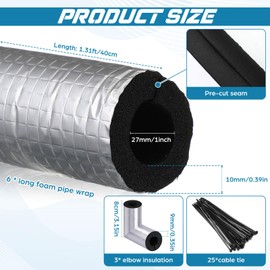 Tondiamo 9 Pcs Pipe Insulation Foam Tube with Elbow Set Self Adhesive Foam Pipe Cover Aluminum Foil Tubing Water Protection Covers for Outdoor Winter Irrigation, Spigot, Sprinkler 1.3 Ft(1 Inch)
