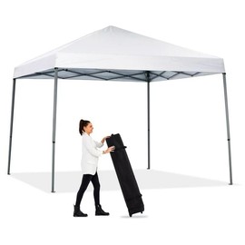 Canopy-10x10 Pop Up Canopy Tent, Easy Set Up Folding Shelter w/100 Square Feet of Shade, Suitable Yard, Poolside, Gray, White