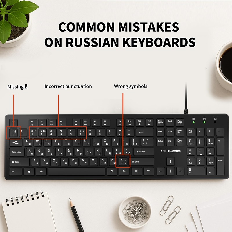 MIKUSO Russian Keyboard with English (Cyrillic),Non Fading Characters