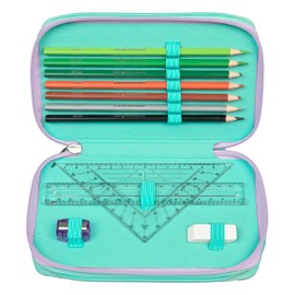 Scooli - Tripledecker Butterfly Wishes Pencil Case - Large Pencil Case with High-Quality Pens - Practical and Functional - For School and Travel - High Quality - From 6 Years