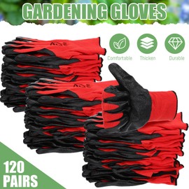 Sintuff 120 Pairs Gardening Gloves for Men Women Breathable Rubber Coated Garden Gloves Bulk for Yard Cleanup(Red, Black)