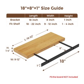 2pcs Floating Shelf Bracket Heavy Duty Floating Mantel Bracket Black Metal Decorative Floating Shelf Hardware Hidden Shelving Mounting Brackets (18″X8″X1″)