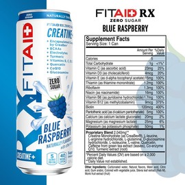 FITAID RX Zero Sugar CREATINE Clean Workout Recovery Sports Drink Blue Raspberry, BCAAs, Glucosamine, Turmeric, Electrolytes, No Sucralose Sport