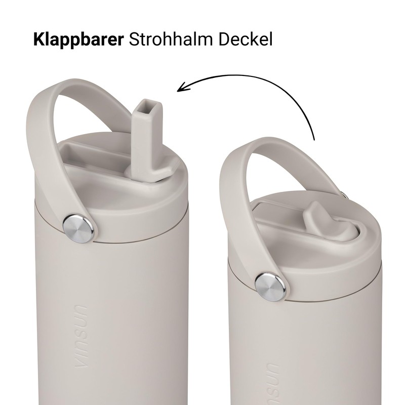 Vinsun Thermal Flask, Beige, 750 ml Straw, Leak-Proof, Double-Walled Insulated,