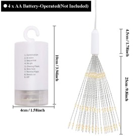 2 Pack 150 LED Fireworks Lights, Hanging Starburst Lights, Battery Operated Fairy String Lights with Remote Control for Christmas, Wedding, Party, Indoor, Outdoor (150 LED, Cool White)