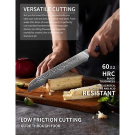 SANMUZUO 8” Bread Knife Serrated Kitchen Chef Knife- Damascus Steel & Resin Handle - Xuan Series (Sapphire Blue)