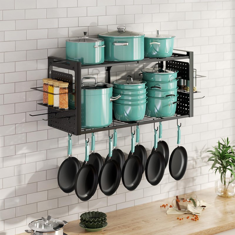 Freexployer 31 Inch Pot Rack Wall Mounted, 2-Tier Pots and
