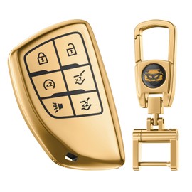 QfungYe for Chevy GMC Key Fob Cover with Keychain.TPU Keyshell No Screws Required for Installation. Compatible with 2021-2025 Silverado Sierra Tahoe GMC Yukon Suburban Denali(Gold-6 Buttons)