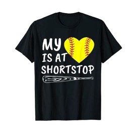 My Heart Is at Shortstop Softball Bat Proud Mom Dad Gift T-Shirt