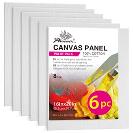PHOENIX Large Painting Canvas Panels - 16x20 Inch, 6 Value Pack - 8 Oz Triple Primed 100% Cotton Acid Free Canvases for Painting, White Blank Flat Canvas Boards for Acrylic, Oil Paints