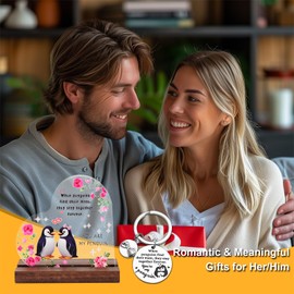 Romantic I Love You Gifts for Girlfriend Boyfriend, Birthday Gifts for Him Her Anniversary, Cute Penguin Acrylic Heart Shape Plaque Valentines Presents for Girlfriend Boyfriend Wife Husband