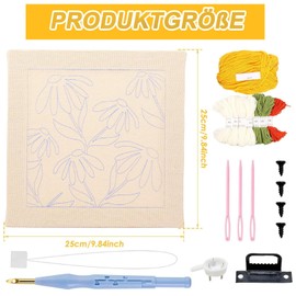 Punch Needle Embroidery Set for Beginners - Frame Punch Needle Embroidery Starter Kit Section Embroidery DIY Embroidery Set for Adults, Craft Gift Kit with Floral Pattern, Embroidery Hoop, Yarns