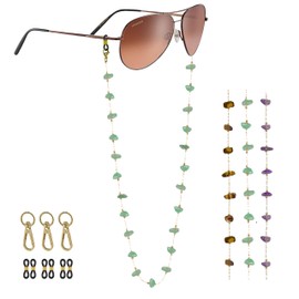 3Pcs Real Stone Eye Glasses Chain Holders Around Neck for Women's Eyeglass Chains for Women Stylish Tortoise Eyeglasses Chain for Glasses 14k Gold Sunglasses Chain Glasses Necklace Strap for Women