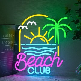 Alkkign Beach Club Neon Sign for Wall Decor Coconut Tree Neon Light Summer Beach LED Neon Sign Colorful Led Neon Light for Store Hotel Bedroom Restaurant Decoration