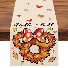 Seliem Hello Fall Wreath Table Runner, White Autumn Maple Leaves Kitchen Dining Table Decor, Seasonal Burlap Home Decoration Indoor Outdoor Party Supply 13 x 36 Inch