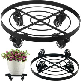 1 Packs Large Metal Plant Caddy 13.6” Plant Dolly with Wheels Heavy-duty Iron Rolling Plant Stand with Casters for Indoor Outdoor Flower Pot Mover Roller Coasters, Black