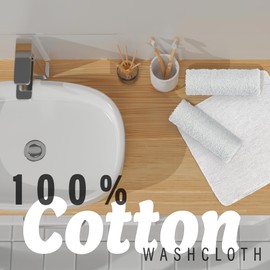 DecorRack 10 Pack 100% Cotton Wash Cloth, Luxurious Soft, 12 x 12 inch Ultra Absorbent, Machine Washable Washcloths, White (10 Pack)