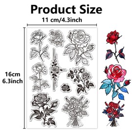 CRASPIRE Flowers June Roses Clear Stamps for Card Making Transparent Rubber Stamps Reusable Wildflowers Silicone Stamp Romantic Theme Background Crafting DIY Scrapbooking Photos Album Romance Showing