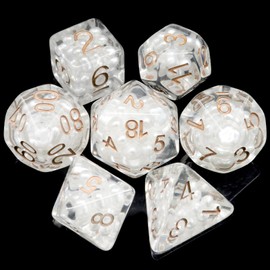 Haxtec Resin DND Dice Set 7PCS White Filled Resin Dice Pearl Polyhedral D&D Dice for Roleplaying Dice Games as Dungeons and Dragons