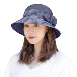 [LYING] Women's Sun Protection Hat, Ladies' Hat, Summer, Grandma, UV Protection, UV Protection, Stylish, Bucket Hat, For Women, Wide Brim, Small Face Effect, Flower Decoration, Spring Summer, Bowler
