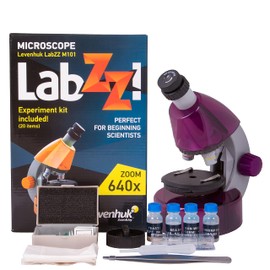 Levenhuk LabZZ M101 Amethyst STEM Microscopio per Bambini con Zoom 640x, Luce a LED, Kit Scientifico, Portatile di Vetrini Preparati, Giocattolo Regalo Educativi, Libro con Esperimenti, 4+ Anni (EN)
