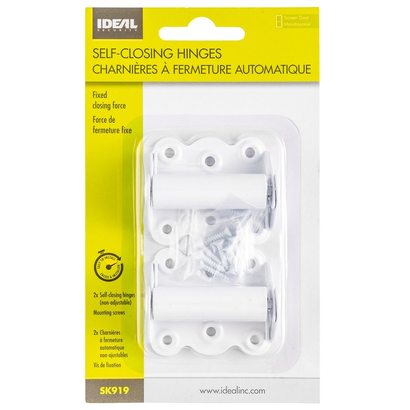 Ideal Security Self-Closing Spring Screen Door Hinge Set, White