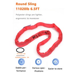 Round Sling 11020lb 6.5FT Sling Strap Rigging Polyester Endless Lift Sling for Hoist Heavy Duty Objects Heavy Duty Poly Lifting Sling【5T-2M】