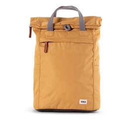 ROKA Finchley Roll Top Backpack for Women & Men - Medium Canvas Roll Top Rucksack with Magnetic Closure, Chunky Zip, Multi Pockets, Adjustable Straps - Work, School & Travel Backpack - Flax Yellow