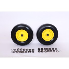 Dayrim 13x5.00-6 Flat-Free Lawn Mower Tires,Zero Turn Mowers Front Tires, 3/4" Bearings Installed, Extra 5/8" & 1/2" Bearings, 3.25"-7.25" Centered Hub, 2PCS. yellow rim (yellow, 13x5-6)