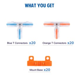 Brightfour T Tap Connectors for AWG 28-12, Lever Wire Connectors 40 Pack, Pushin 3 Way T Connectors for Wiring, 20 Mount Bases Included
