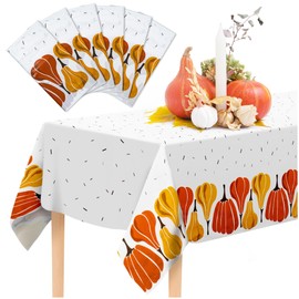Confettiville Thanksgiving Tablecloths, 6-Pack Disposable Plastic Table Covers, Pumpkins Pattern, 54 x 108 Inches, Party Decorations