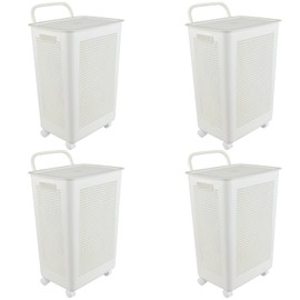 Parlynies 65 L Tall Laundry Basket Plastic, Wheeled Laundry Hamper with Lid Set of 4, White