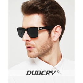 DUBERY Vintage Polarized Sunglasses for Men Women Retro Square Sun Glasses D518 (2Pack-Black)