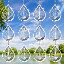 12Pcs Droplet Bird Scare Discs Set Highly Reflective Hanging Wind Spinners Outdoor Metal Bird Reflectors for Outside Garden Decor Lightweight Bird Devices to Scare Birds Away from Yard Porch