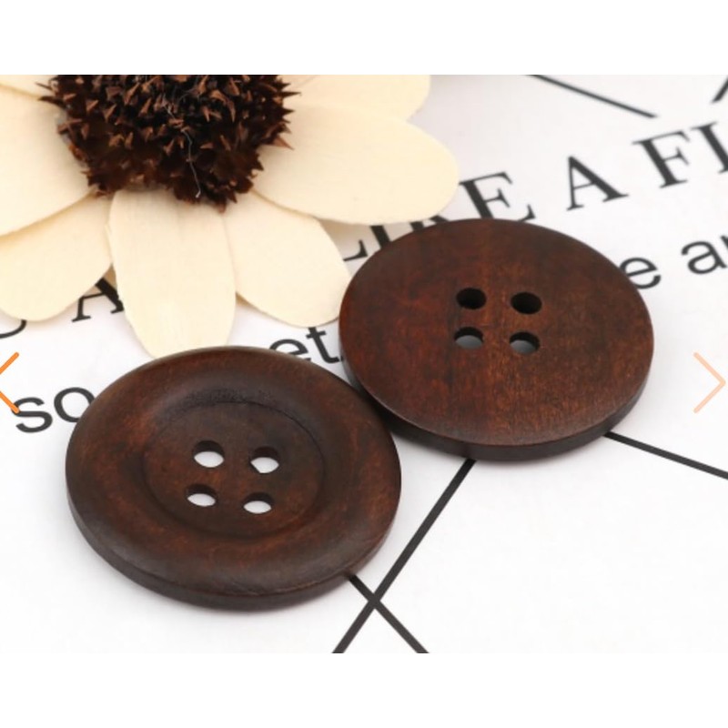 Pack of 15 Elegant Wooden Buttons 35 mm 4-Hole Round