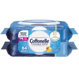 Cottonelle Flushable Wet Wipes for Adults, 2 Flip-Top Packs, 42 Wipes per Pack (84 Wipes Total)