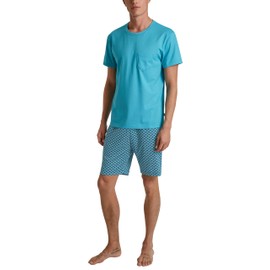 CALIDA Relax Imprint Men's Short Pyjamas 100% Cotton, Bright blue