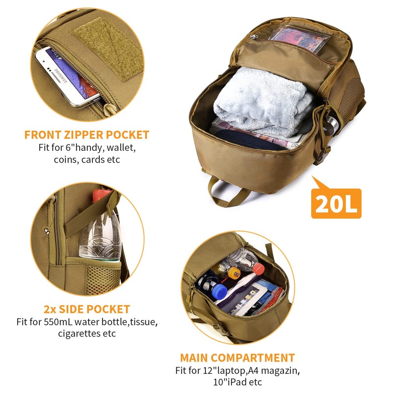 HUNTVP 20L Daypack Tactical Military Molle Backpack Small Back Pack