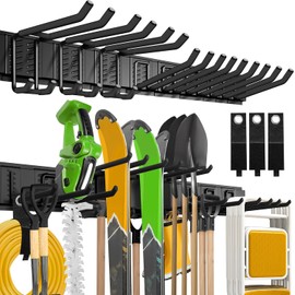 Heevir Garage Tool Organizer Wall Mount - Adjustable Garden Tool Storage Hooks, Heavy Duty Utility Shed Organization Rack for Hanging Rake, Broom, Mower, Snowboard and Other Yard Tool