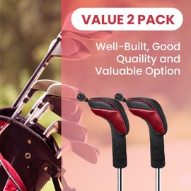 FINGER TEN Golf Club Head Covers Woods Hybrids Long Cover, Headcovers with Interchangeable No. Tags Fit All Hybrids Wood Clubs Light Durable (Carmine-2 Pack Hybrid Covers)