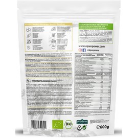 AlpenPower Organic Vegan Protein 2K Pea Rice Natural 600 g I 100% Natural & No Additives I Optimal Ratio Pea Rice Protein I Vegan Protein Powder for Fitness