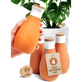 4 Pcs Ollas Terracotta Watering Pots Large - 14 Oz Self Watering Planter Insert Olla Watering System for 1-Week Easy to Refill - Clay Plant Watering Globes for Outdoor & Indoor Plants [4, White]