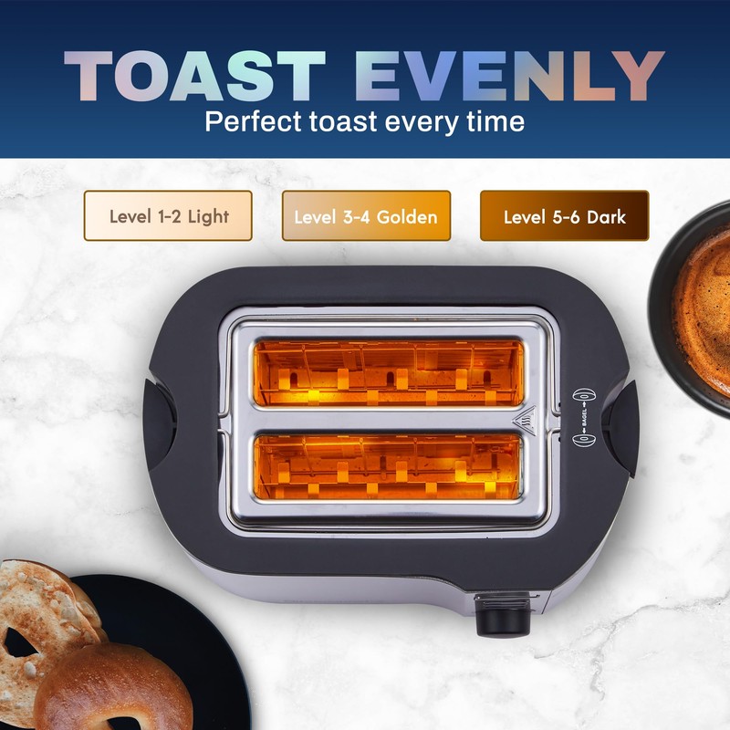 Elite Gourmet ECT2145 Extra Wide Slot 2-Slice Toaster, Bagel Function