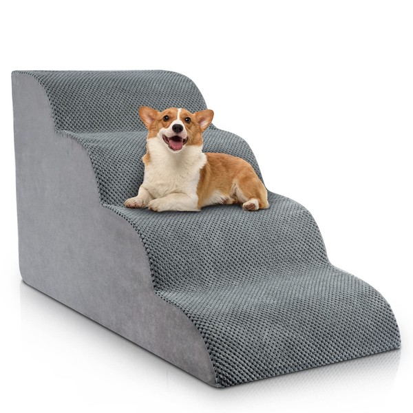 Chic Threads Dog Stairs for High Beds, 4-Step Dog Steps