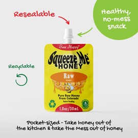 Squeeze Me Honey - On the Go Healthy Honey Snack - No Mess Resealable Pouch for Exercise, Running, Camping, Travel - Great Snack for Kids, Teens, & Adults - 1 oz Packets, 5 Pack Flavor Variety