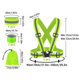 Anlising 4 x adjustable reflective safety vest, 4 x reflective bracelets, 4 x reflective bands, snap bracelets with mesh bag, reflective bands, safety vest, reflective safety vest set, yellow