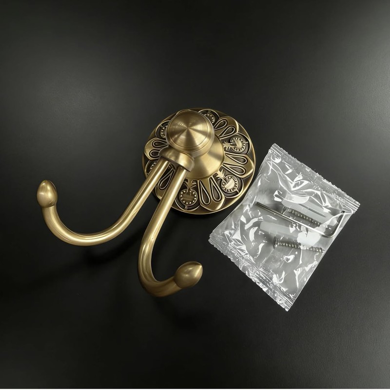 KWQKEM European Vintage Solid Brass Double Hook – Antique Bronze