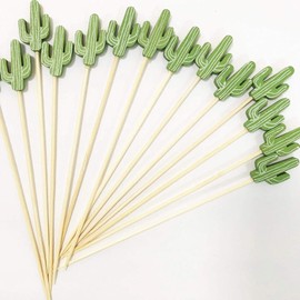 Cocktail Sticks 100 Counts Wooden Toothpicks Party Supplies Frill Finger Food Fruits Sandwich Nibbles - Green Cactus