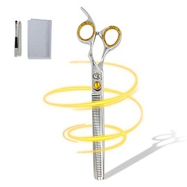Great World Zone GW 8.5'' Thinning Cat Dog Grooming Blending Scissor professional 50 teeth shears sharp for Yellow jeweled Screw J2 Stainless Steel Safety round Tip, Silver, 8.5 x 0.6 x 0.3